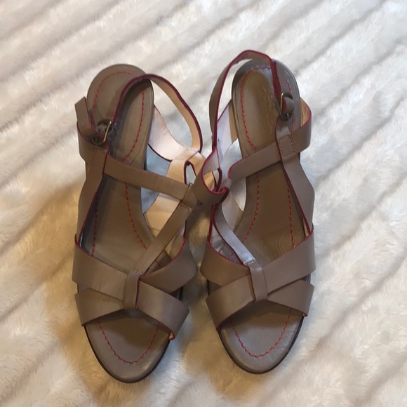 NWOB Boden taupe/red platform heels, size 39 - Picture 2 of 8